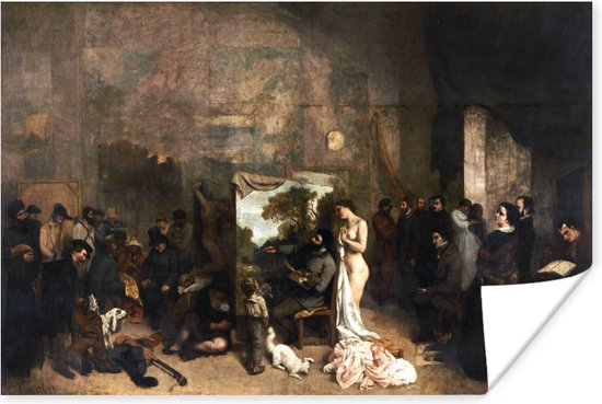 Poster Het atelier van de kunstenaar - schilderij van Gustave Courbet - 120x80 cm