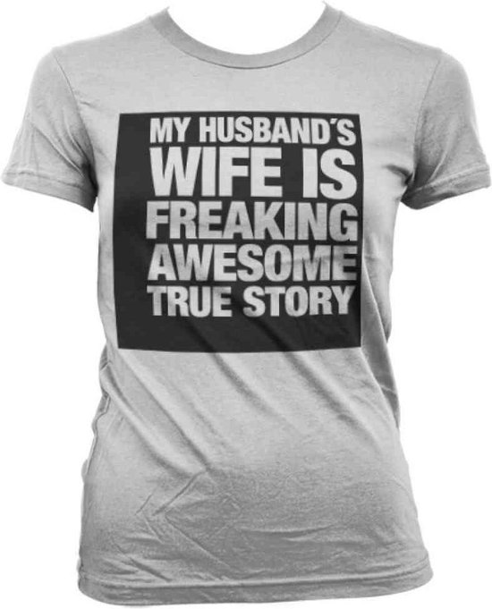 Tshirt Fun pour dames - S- La femme de mon mari... Wit