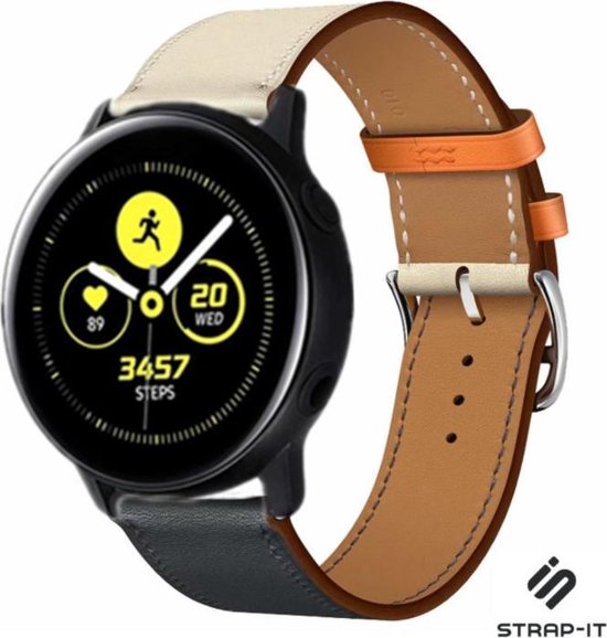 Strap-it Samsung Galaxy Watch Active / Active 2 leren bandje -  wit/donkerblauw | bol.com