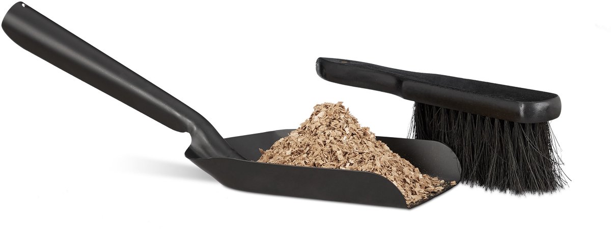 Goedkoopste stoffer en blik - klein - staal - pelletschep met handveger - zwart