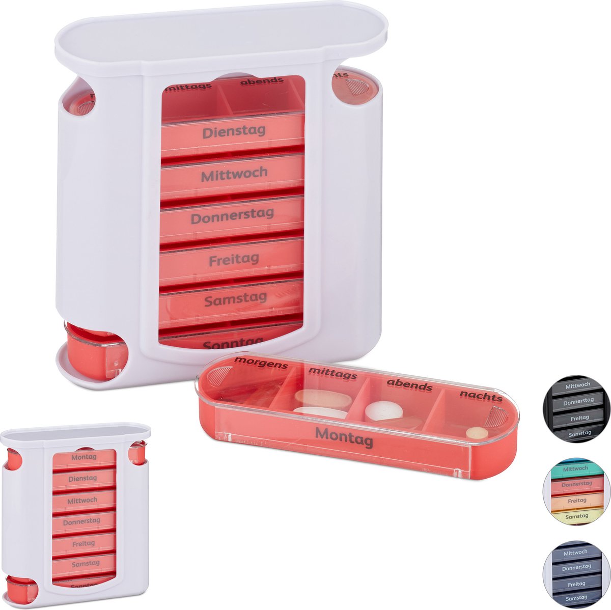 Goedkoopste 2x pillendoos 7 dagen wit-rood - 4 vakken - medicijndoosje - pillendoosje