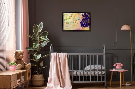 Photo encadrée - Art psychédélique de l'encre au lait cadre photo noir 60x40 cm - Affiche encadrée (Décoration murale salon / chambre)