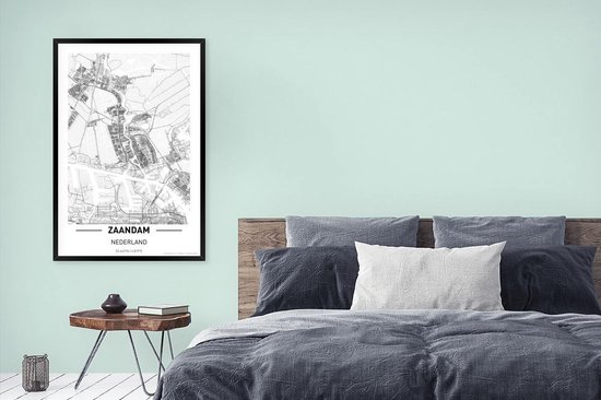 Photo encadrée - Plan de ville Zaandam cadre photo noir sans passe partout - Carte 80x120 cm - Affiche encadrée (Décoration murale salon / chambre)