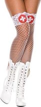 Witte Visnet Kousen Met Rood Kruisje - One Size (S-L 34 - 40)