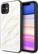 GUESS Marble Glass Back Cover - Geschikt voor Apple iPhone 11 (6.1") - Wit