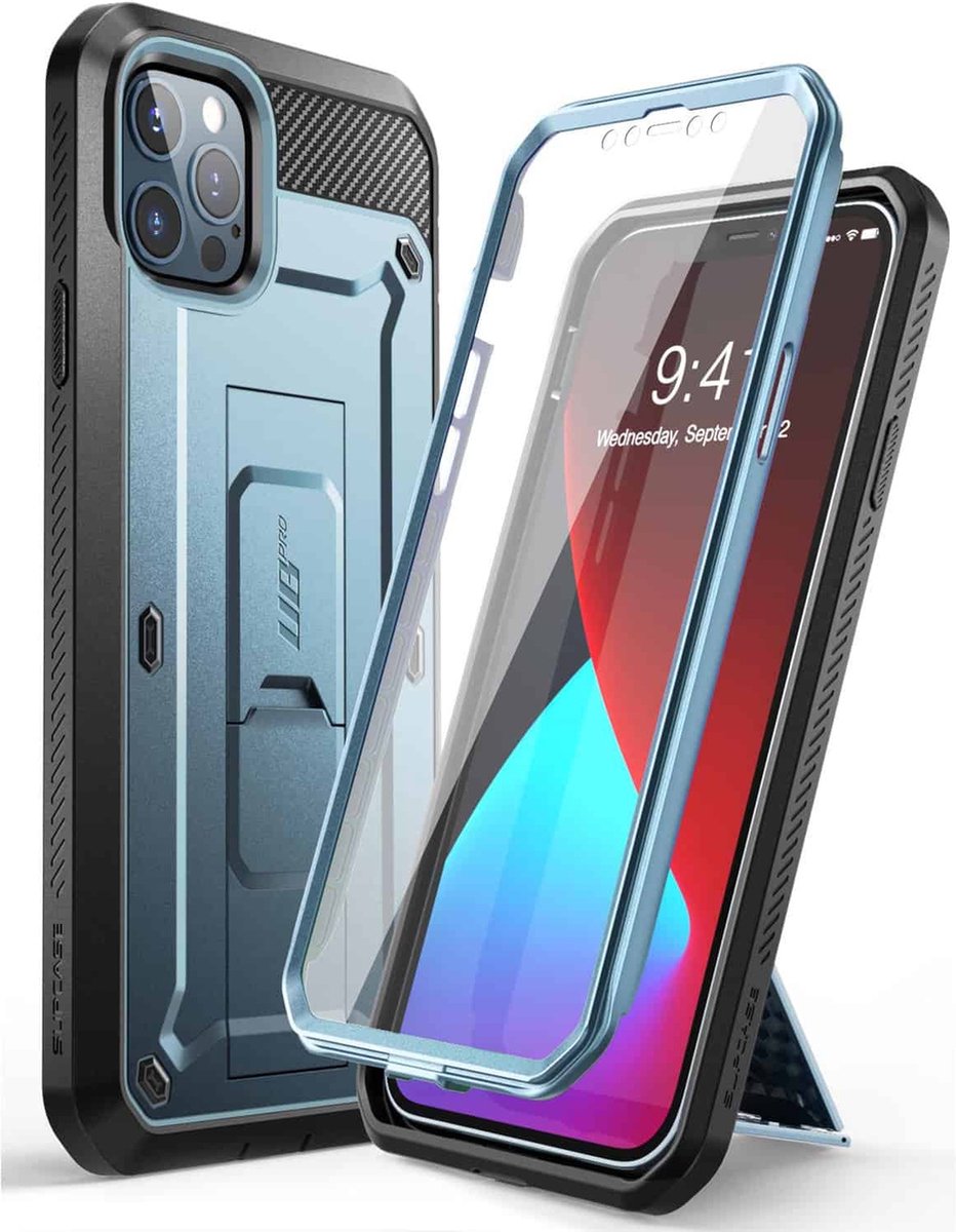 Supcase 360 Backcase hoesje met screenprotector iPhone 12 Pro Max - Ceruleumblauw
