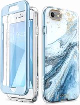Cosmo 360 Backcase hoesje met screenprotector iPhone SE 2020 - 8 - 7 - Marmer Blauw