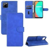 Voor OPPO Realme C11 Effen Kleur Huidgevoel Magnetische Gesp Horizontale Flip Kalftextuur PU Lederen Case met Houder & Kaartsleuven & Portemonnee (Blauw)