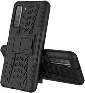 Voor Huawei P40 Lite 5G Bandentextuur Schokbestendig TPU + PC beschermhoes met houder (zwart)