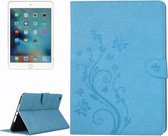 Voor iPad mini 4 Geperst Bloemen Vlinderpatroon Horizontale Flip PU-lederen Case met Magnetische Gesp & Houder & Kaartsleuven & Portemonnee (Blauw)