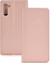 Elektrisch geperst Effen textuur Ultradunne magnetische zuiging TPU + PU lederen tas met houder en kaartsleuf voor Galaxy Note10 (roségoud)