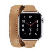 Voor Apple Wacth 5/4 40 mm en 3/2/1 38 mm dun leer met dubbele lus vervangende polsband horlogeband (bruin)