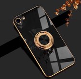 6D Galvaniseren volledige dekking siliconen beschermhoes met magnetische ringhouder voor iPhone 8/7 (zwart)