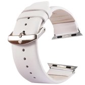 Kakapi voor Apple Watch 42 mm subtiele textuur geborstelde gesp lederen horlogeband met connector (wit)