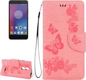 Voor lenovo k6 5,0 inch vlinders reliëf horizontale flip lederen tas met houder & kaartsleuven & portemonnee & lanyard (roze)