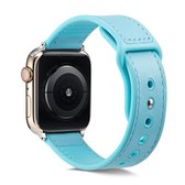 Voor Apple Watch Series 5 & 4 44 mm / 3 & 2 & 1 42 mm enkele gesp TPU + lederen horlogeband (lichtblauw)