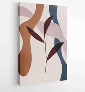 Earth tone background foliage line art drawing with abstract shape 2 - Moderne schilderijen – Vertical – 1928942351 - 80*60 Vertical