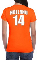 Oranje supporter t-shirt - rugnummer 14 - Holland / Nederland fan shirt / kleding voor dames XS