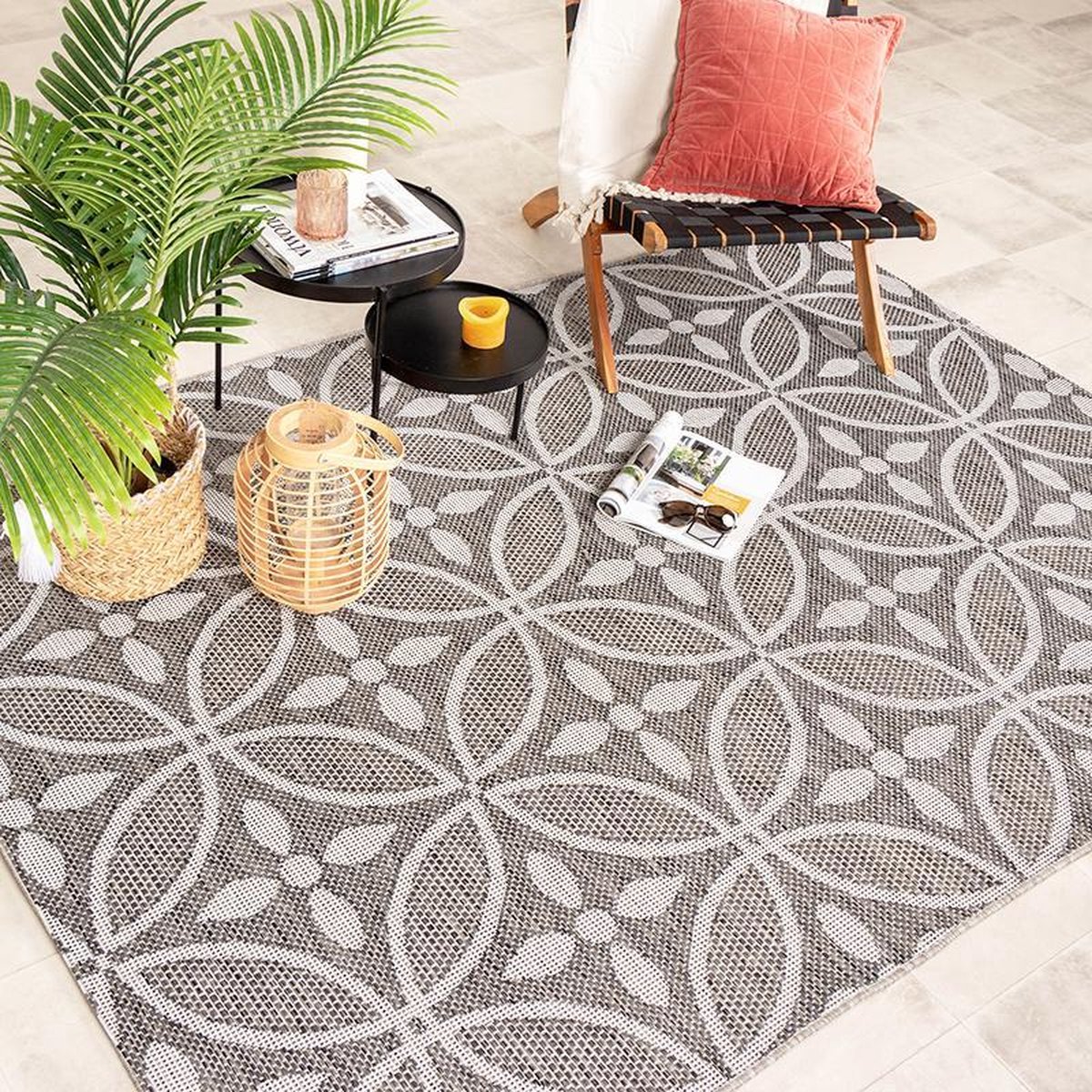 Fraai Buitenkleed - Summer Pattern Grijs - 140x200cm