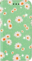 Apple iPhone 12 Mini Hoesje - Mobigear - Design Serie - Kunstlederen Bookcase - Daisies Green - Hoesje Geschikt Voor Apple iPhone 12 Mini