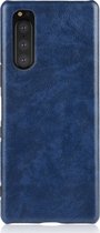 Sony Xperia 5 Hoesje - Mobigear - Leather Look Serie - Hard Kunststof Backcover - Blauw - Hoesje Geschikt Voor Sony Xperia 5