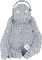 Decoratie zilverkleurig gorilla met koptelefoon (r-000SP39761)