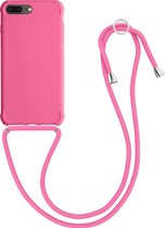 kwmobile hoesje voor Apple iPhone 7 Plus / 8 Plus - beschermhoes van siliconen met hangkoord - neon roze