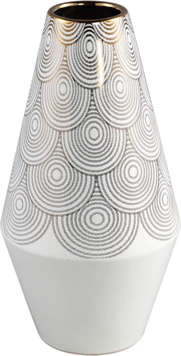 PTMD Vincey Ronde Bloempot - H40 x Ø21 cm - Keramiek - Wit/goud