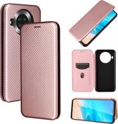 Voor Cubot Note 20 Carbon Fiber Textuur Magnetische Horizontale Flip TPU + PC + PU Lederen Case met Card Slot (Roze)