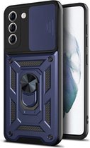 Voor Samsung Galaxy S21 FE Sliding Camera Cover Design TPU + PC Beschermhoes (Blauw)