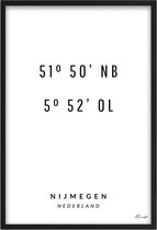 Poster Coördinaten Nijmegen A2 - 42 x 59,4 cm (Exclusief Lijst)