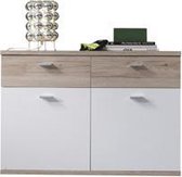 Campri schoenenkast voor wandmontage met 2 deuren en 2 lades, licht eiken decor, wit.