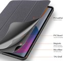 Gedetailleerde doorsnede van de iPad Pro hoes die de PU-lederen buitenkant, PVC-plaat, magneten, microvezelvoering en TPU-schaal laat zien.