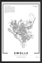 Poster Stad Zwolle - A4 - 21 x 30 cm - Inclusief lijst (Zwart Aluminium)