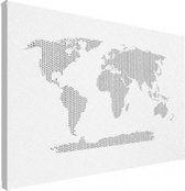 Wereldkaart Kruisjespatroon Zwart - Canvas 60x40