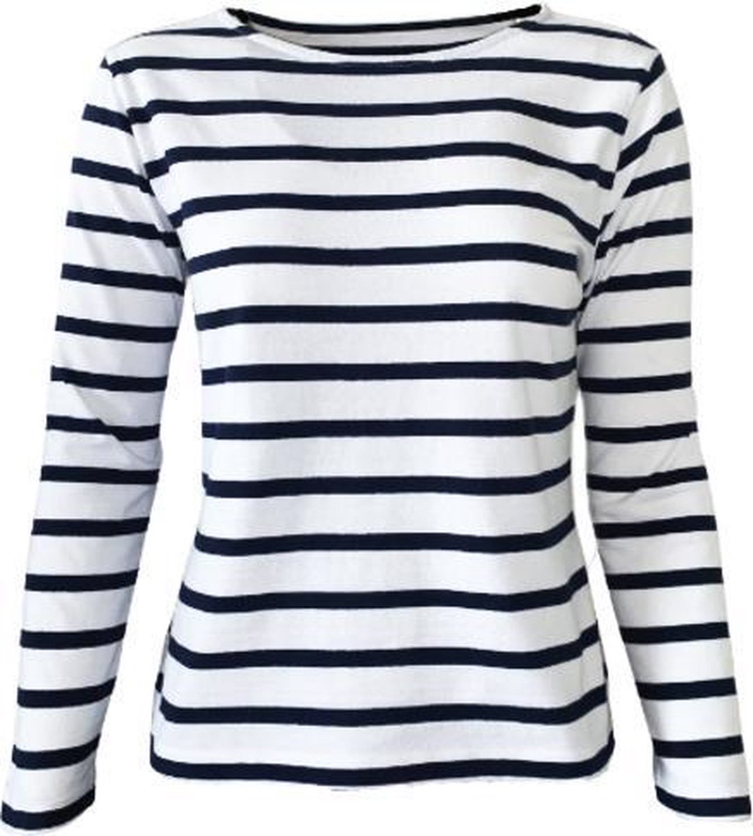 MOOI! Company - Streep T-shirt Blauw-Wit - Losse pasvorm - 100% Katoen Linnen Look - model Kim - Lange mouw - L