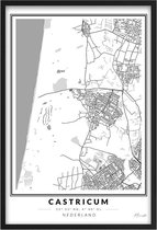 Poster Dorp Castricum - A2 - 42 x 59,4 cm - Inclusief lijst (Zwart Aluminium) Plaatsnaam Poster - Citymap Castricum - Stadskaart / Plattegrond