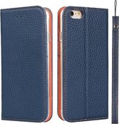 Litchi Textuur Horizontale Flip Top Layer Koeienhuid Lederen Case met Houder & Kaartsleuven & Portemonnee & Riem & Draad Winder Voor iPhone 6 & 6s (Donkerblauw)