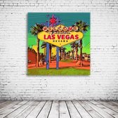 Las Vegas Pop Art Acrylglas - 100 x 100 cm op Acrylaat glas + Inox Spacers / RVS afstandhouders - Popart Wanddecoratie