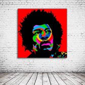 Pop Art Jimi Hendrix Acrylglas - 100 x 100 cm op Acrylaat glas + Inox Spacers / RVS afstandhouders - Popart Wanddecoratie