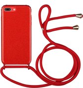 Glitterpoeder schokbestendig TPU beschermhoes met lanyard voor iPhone 8 Plus / 7 Plus (rood)