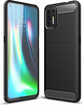 Voor Motorola Moto G9 Plus Brushed Texture Carbon Fiber TPU Case (Zwart)