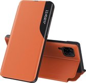 Voor Samsung Galaxy A12 zijdisplay magnetisch schokbestendig horizontaal flip lederen tas met houder (oranje)