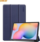 ENKAY ENK-8002 voor Samsung Galaxy Tab S6 Lite P610 / P615 PU-leer + plastic smartcase met drie-vouwbare houder (donkerblauw)