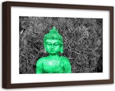Foto in frame , Groene Boeddha  , 120x80cm , Groen grijs , Premium print