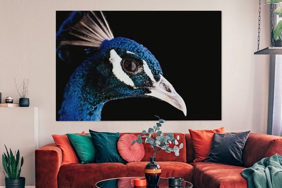 Tableau sur toile Paon - Animal - Blauw - 180x120 cm - Décoration murale XXL