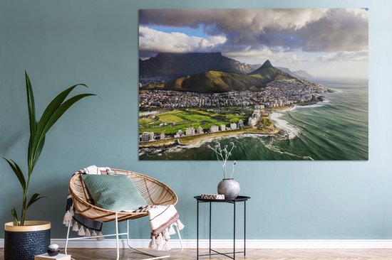 Canvas schilderij 180x120 cm - Wanddecoratie Zee - Kaapstad - Berg - Muurdecoratie woonkamer - Slaapkamer decoratie - Kamer accessoires - Schilderijen