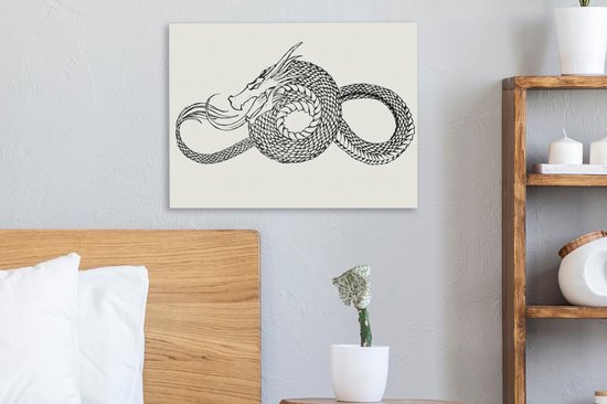 Tableau sur toile Illustration tatouage de dragon - 40x30 cm - Décoration murale