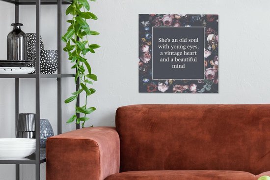 Peintures sur toile - Fleurs - Citations - Rouge - 50x50 cm - Décoration murale