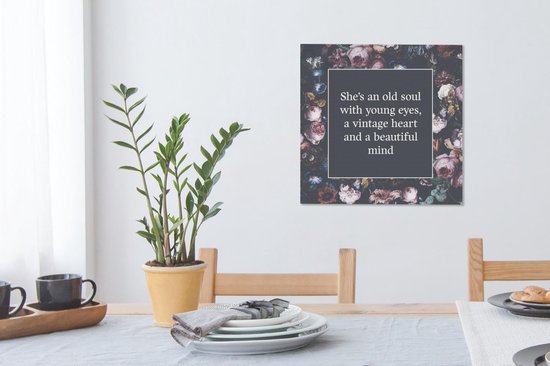 Peintures sur toile - Fleurs - Citations - Rouge - 50x50 cm - Décoration murale